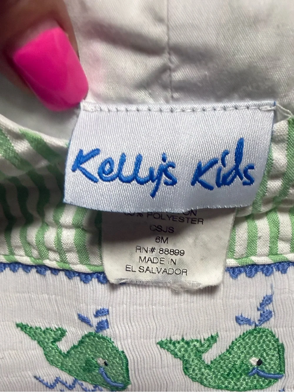 Vintage Kelly's Kids Green Seersucker Smocked Whale Romper 6 Mo Boys